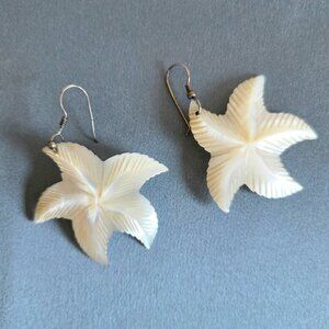 Large Mother of Pearl Star Fish dangling earrings.